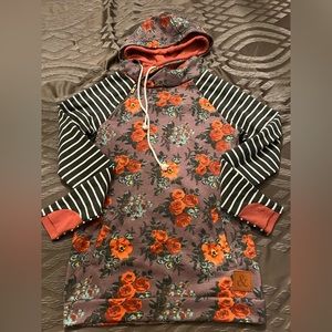 Ampersand Ave double hood floral/stripe sweatshirt XS